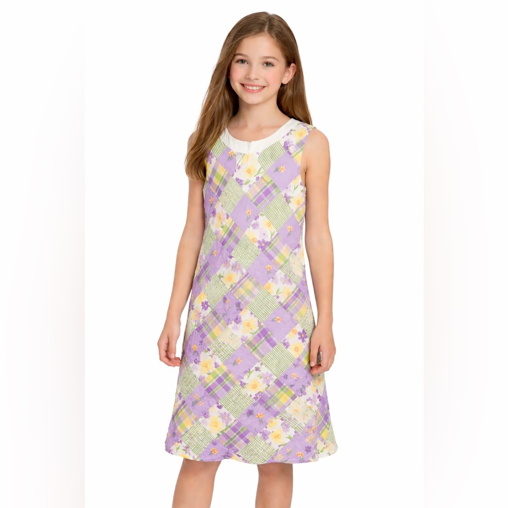Gymboree Girls Floral Patchwork Sleeveless Dress Size 12 Purple Green